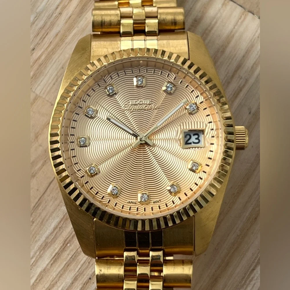 Rogue Signature Diamond Dress Watch Gold-Tone Dial, Case, Bracelet Date Window